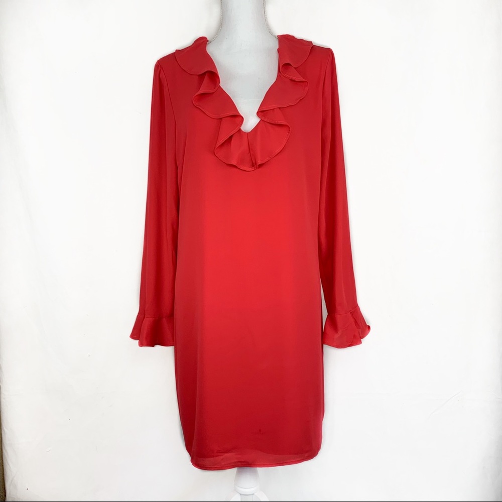 CHARLES HENRY CORAL DRESS WITH LONG SLEEVES SIZE L